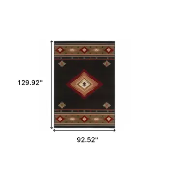 8' X 11' Black And Green Southwestern Power Loom Stain Resistant Area Rug