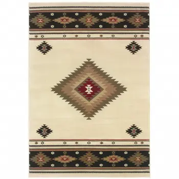 2' X 3' Beige Southwestern Power Loom Stain Resistant Area Rug