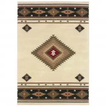 2' X 3' Beige Southwestern Power Loom Stain Resistant Area Rug