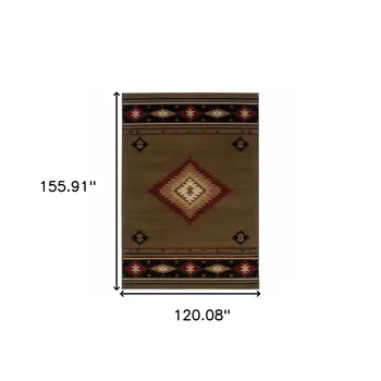10' X 13' Green Southwestern Power Loom Stain Resistant Area Rug