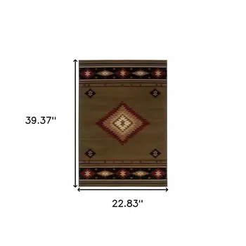 2' X 3' Green Southwestern Power Loom Stain Resistant Area Rug