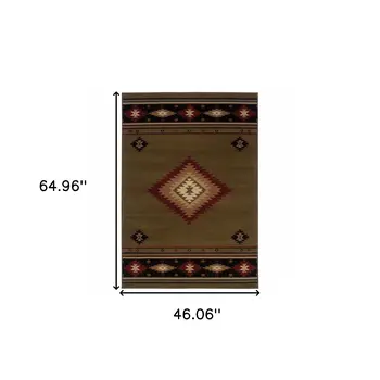4' X 6' Green Southwestern Power Loom Stain Resistant Area Rug