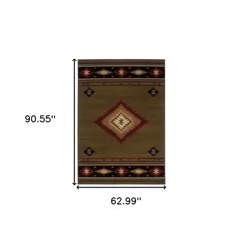 5' X 8' Green Southwestern Power Loom Stain Resistant Area Rug