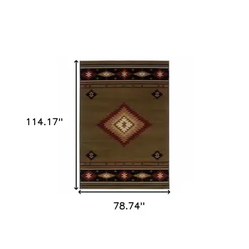 6' X 9' Green Southwestern Power Loom Stain Resistant Area Rug