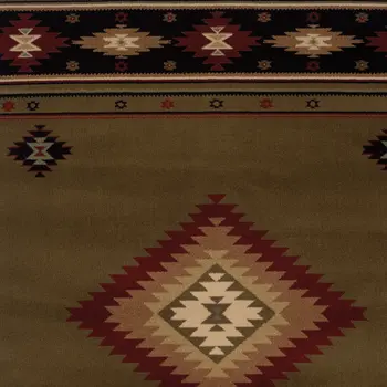 8' X 11' Green Southwestern Power Loom Stain Resistant Area Rug