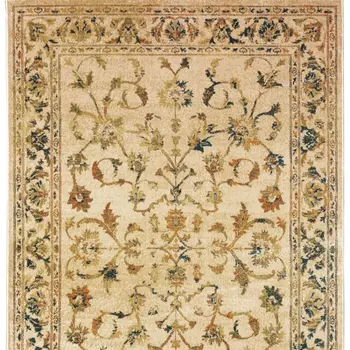 10' X 13' Beige Gold And Teal Oriental Power Loom Stain Resistant Area Rug