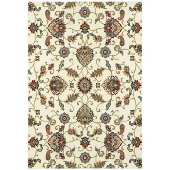 10' X 13' Ivory Green Blue Red Salmon And Yellow Floral Power Loom Stain Resistant Area Rug
