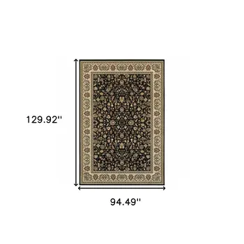 8' X 11' Black And Ivory Oriental Power Loom Stain Resistant Area Rug