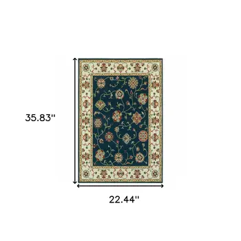 2' X 4' Navy And Ivory Oriental Power Loom Stain Resistant Area Rug