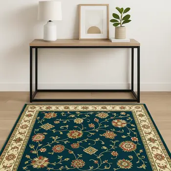 4' X 6' Navy And Ivory Oriental Power Loom Stain Resistant Area Rug
