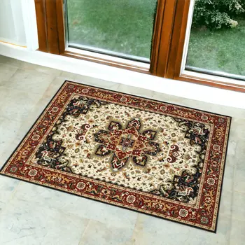 2' X 3' Red And Ivory Oriental Area Rug