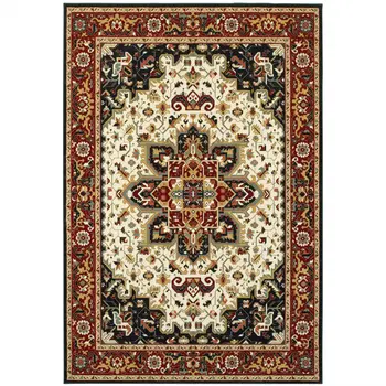 8' X 11' Red And Ivory Oriental Power Loom Stain Resistant Area Rug