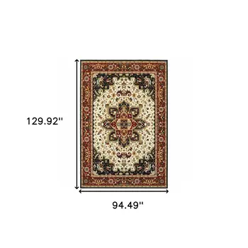 8' X 11' Red And Ivory Oriental Power Loom Stain Resistant Area Rug