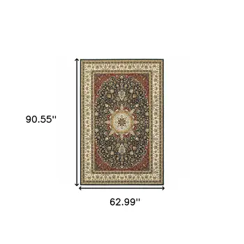 5' X 8' Navy And Ivory Oriental Power Loom Stain Resistant Area Rug