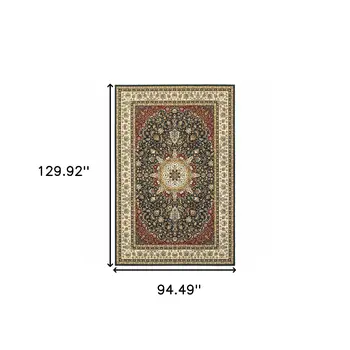 8' X 11' Navy And Ivory Oriental Power Loom Stain Resistant Area Rug