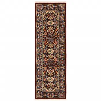 6' Red And Blue Oriental Runner Rug