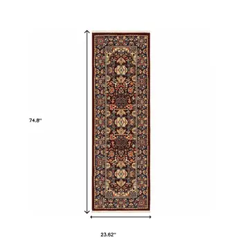 6' Red And Blue Oriental Runner Rug