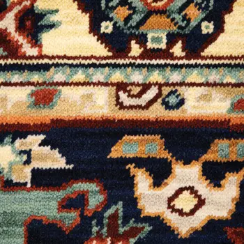 5' X 8' Red Blue Orange And Beige Oriental Power Loom Stain Resistant Area Rug With Fringe