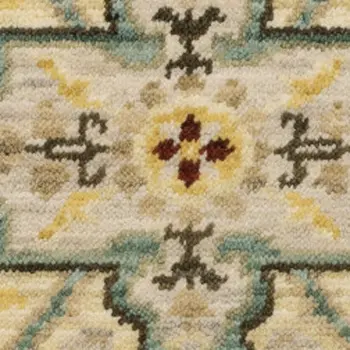 2' X 6' Beige Pale Blue Rust Gold Tan Brown And Orange Oriental Power Loom Stain Resistant Runner Rug With Fringe