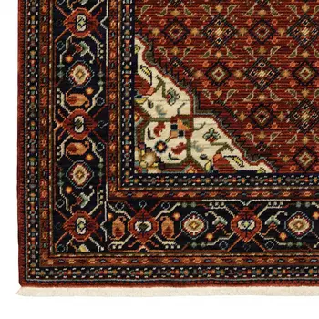 6' X 9' Red Blue Ivory And Orange Oriental Power Loom Stain Resistant Area Rug With Fringe