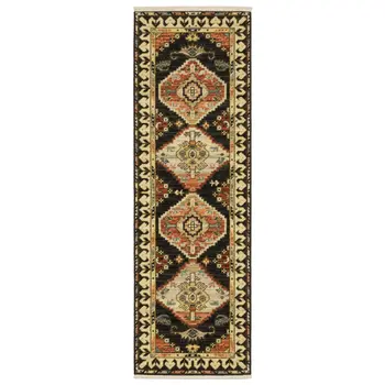 2' X 6' Navy Blue Oriental Power Loom Runner Rug With Fringe
