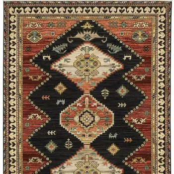 2' X 6' Navy Blue Oriental Power Loom Runner Rug With Fringe