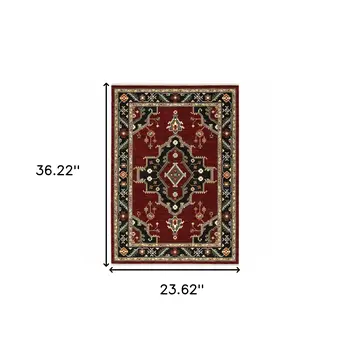 2' X 3' Red and Black Medallion Power Loom Area Rug
