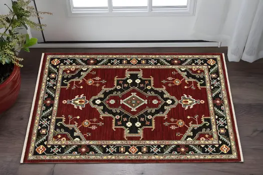 2' X 3' Red and Black Medallion Power Loom Area Rug