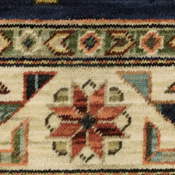 8' X 11' Navy Charcoal Orange Rust Gold Pale Blue Olive Beige And Salmon Oriental Power Loom Stain Resistant Area Rug With Fringe