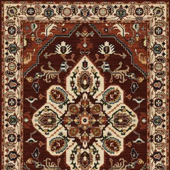 5' X 8' Red Ivory Orange And Blue Oriental Power Loom Stain Resistant Area Rug With Fringe