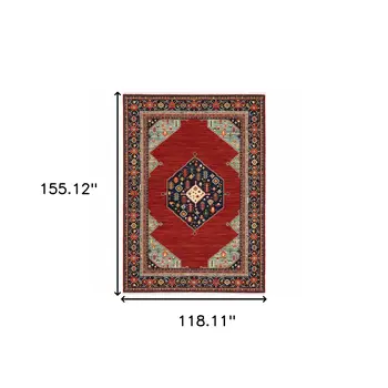 10' X 13' Red and Black Oriental Power Loom Area Rug