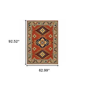 5' X 8' Red And Gold Oriental Area Rug