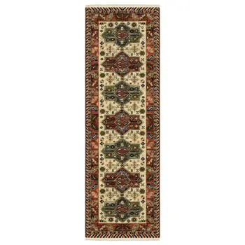 6' Red Blue and White Oriental Power Loom Runner Rug