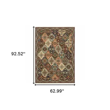 5' X 8' Red And Ivory Oriental Area Rug With Fringe