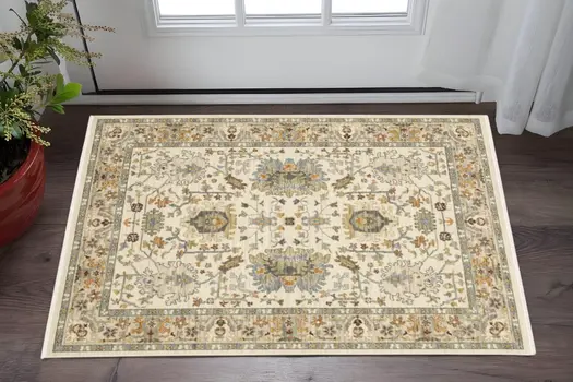 2' X 3' Gray And Ivory Oriental Power Loom Area Rug With Fringe