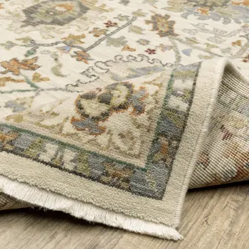 2' X 3' Gray And Ivory Oriental Power Loom Area Rug With Fringe