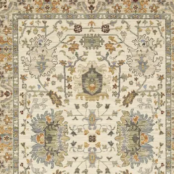 2' X 6' Ivory Grey Orange Green Blue And Red Oriental Power Loom Stain Resistant Runner Rug With Fringe