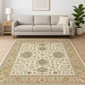 6' X 9' Brown And Ivory Oriental Power Loom Area Rug With Fringe