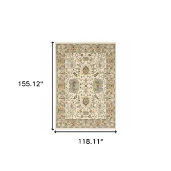 10' X 13' Ivory Oriental Power Loom Stain Resistant Area Rug With Fringe