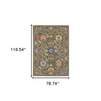 6' X 9' Grey Blue Pink Orange Rust Red Green And Ivory Oriental Power Loom Stain Resistant Area Rug With Fringe