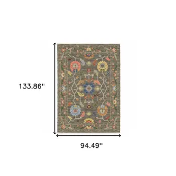 8' X 11' Grey Blue Pink Orange Rust Red Green And Ivory Oriental Power Loom Stain Resistant Area Rug With Fringe
