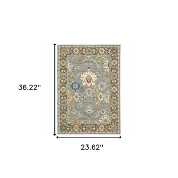 2' X 3' Blue Grey Gold Green Pink Orange Ivory And Red Oriental Power Loom Stain Resistant Area Rug With Fringe