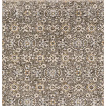 8' X 11' Gray Floral Power Loom Area Rug With Fringe