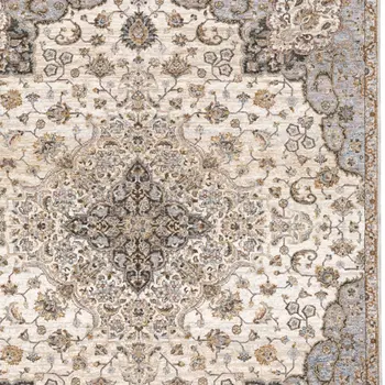 10' X 13' Ivory And Blue Oriental Power Loom Stain Resistant Area Rug With Fringe