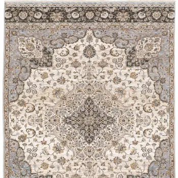 10' X 13' Ivory And Blue Oriental Power Loom Stain Resistant Area Rug With Fringe