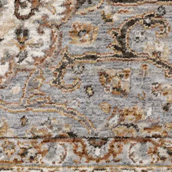 10' X 13' Ivory And Blue Oriental Power Loom Stain Resistant Area Rug With Fringe