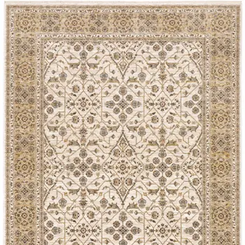 2' X 3' Ivory And Gold Oriental Power Loom Stain Resistant Area Rug With Fringe