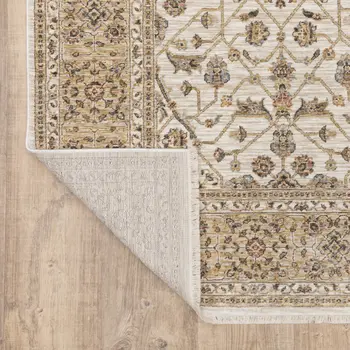 8' X 11' Ivory And Gold Oriental Area Rug With Fringe