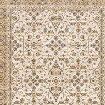 10' X 13' Ivory And Gold Oriental Power Loom Stain Resistant Area Rug With Fringe
