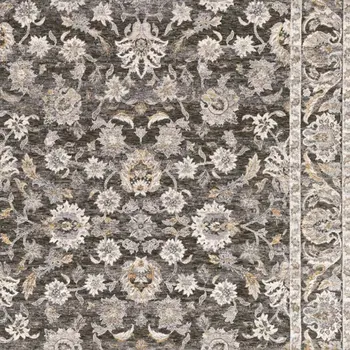 3' X 5' Grey And Ivory Oriental Power Loom Stain Resistant Area Rug With Fringe